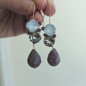 Romantic hand crafted purple and pink crystal drop earrings.  Elegant and unique